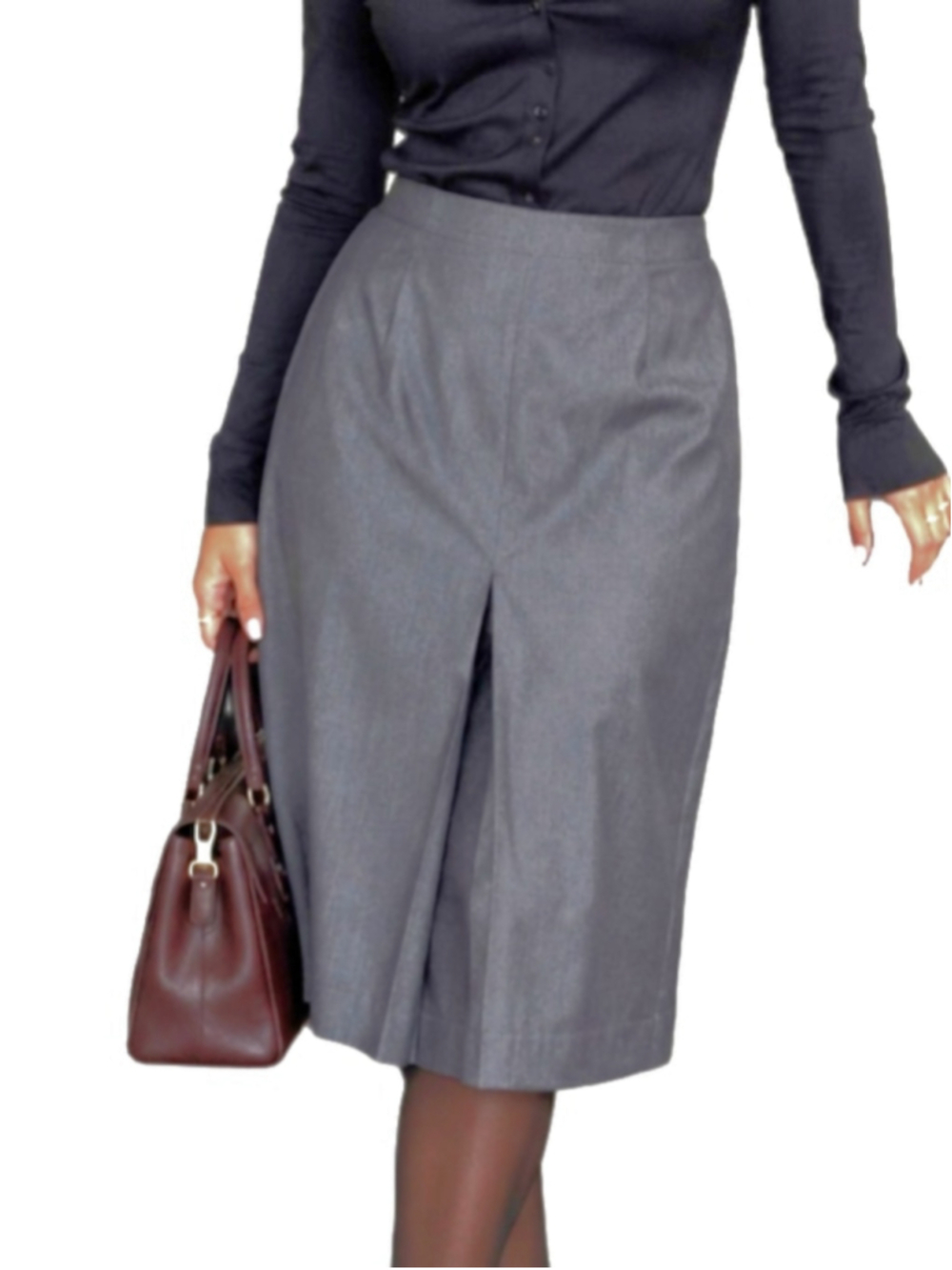 Eddie Bauer Gray Pleated Stretch Pencil Skirt Size 8 Office Wool Blend